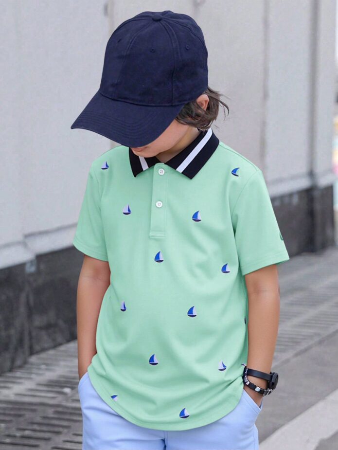 Camisa polo verde pastel barcos
