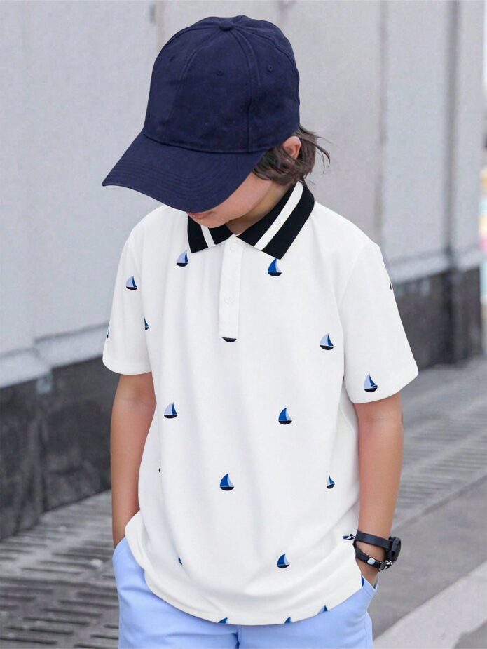 Camiseta polo blanca barcos