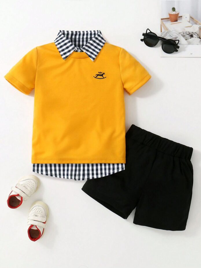 Set camisa corta amarilla estampado caballito