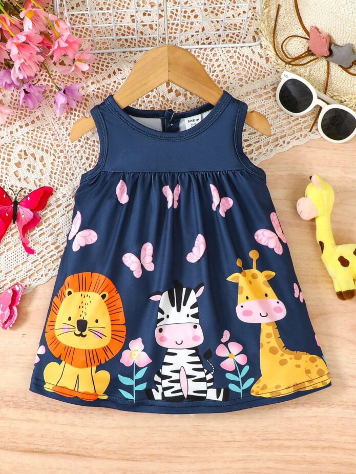 Vestido  León, zebra y jirafa  Azul marino