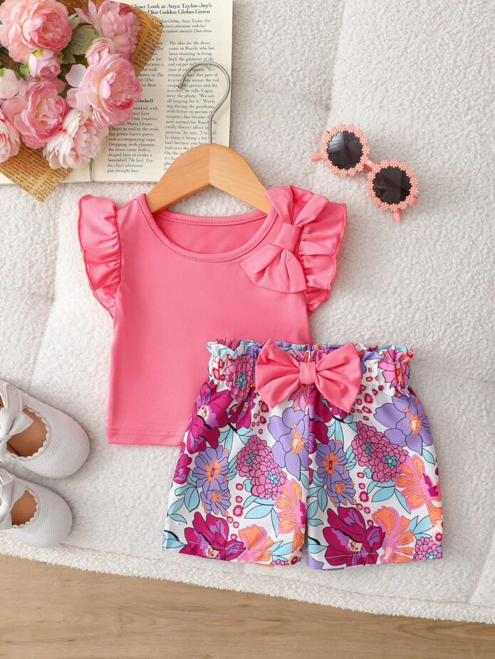 Set blusa y shorts con olanes y flores