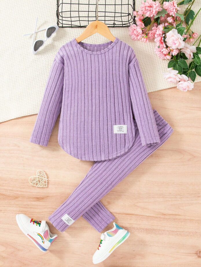 Conjunto acanalado manga larga lila