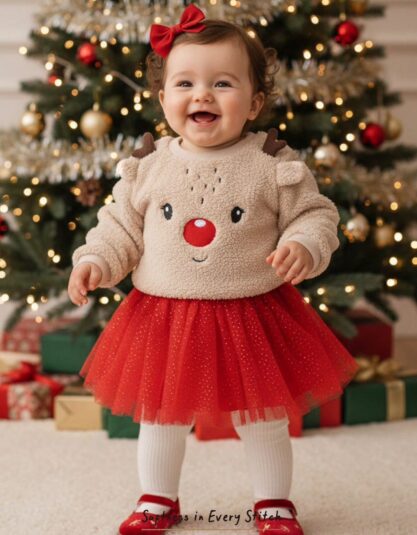 Falda tul roja y suéter reno