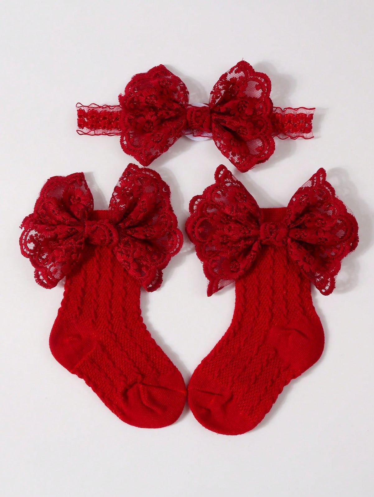 Calcetas y diadema encaje rojo